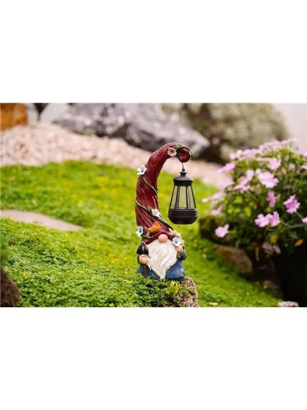Solar Gnome Garden Statue with Lantern Light Outdoor Yard Patio Decor Gift